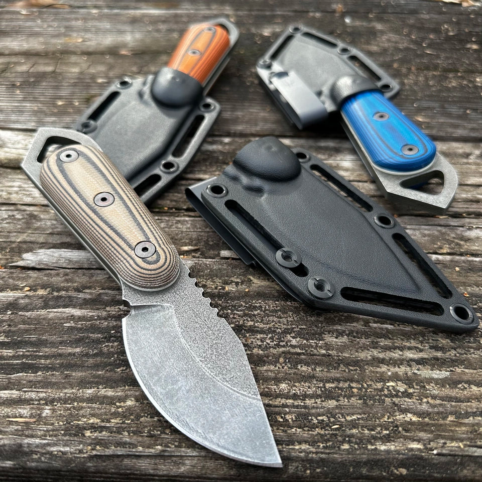 2026 Shed Knives Skur compact fixed blade with textured G-10 scales and CNC-milled Kydex sheath