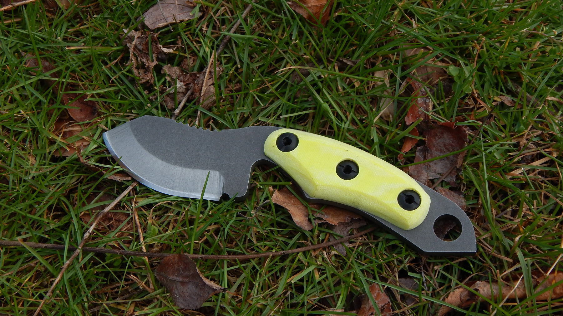 2023 Shed Knives Resilience - Durable fixed blade knife with curved handle and stone wash blade finish.