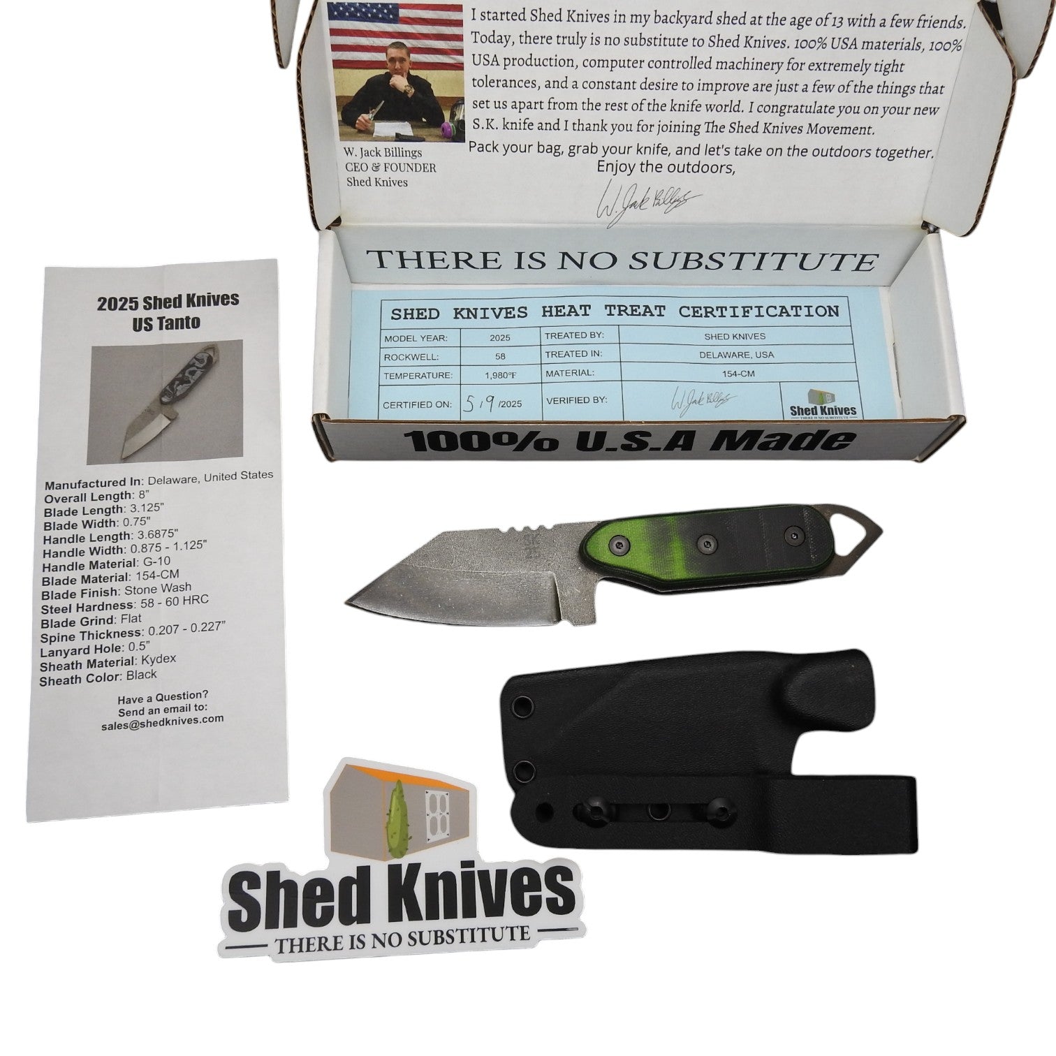 Shedknives.com: 2025 Shed Knives US Tanto hunting fixed blade bushcraft field knife g-10 154-CM steel outdoors camping full tang 
