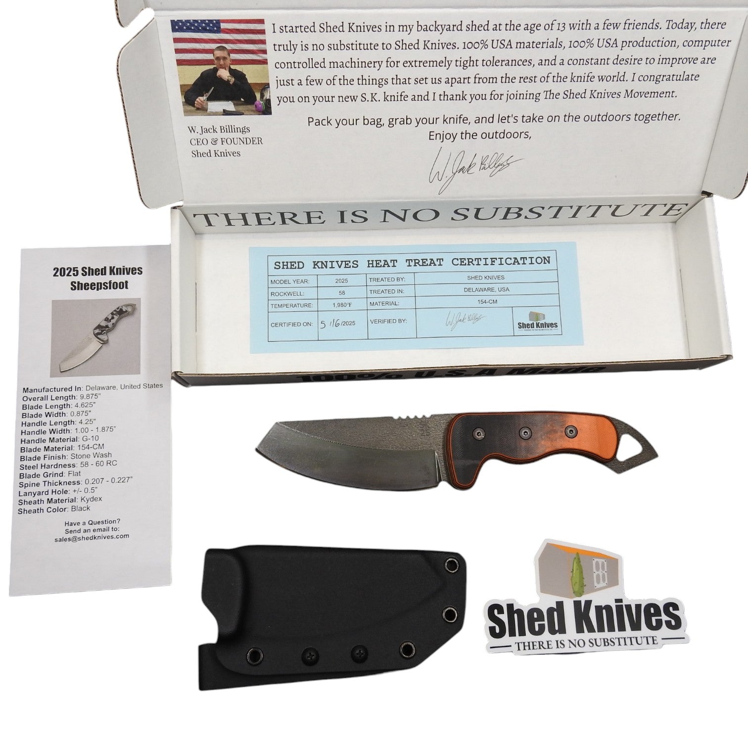Shedknives.com: 2025 Shed Knives Sheepsfoot hunting fixed blade bushcraft field knife g-10 154-CM steel outdoors camping full tang 