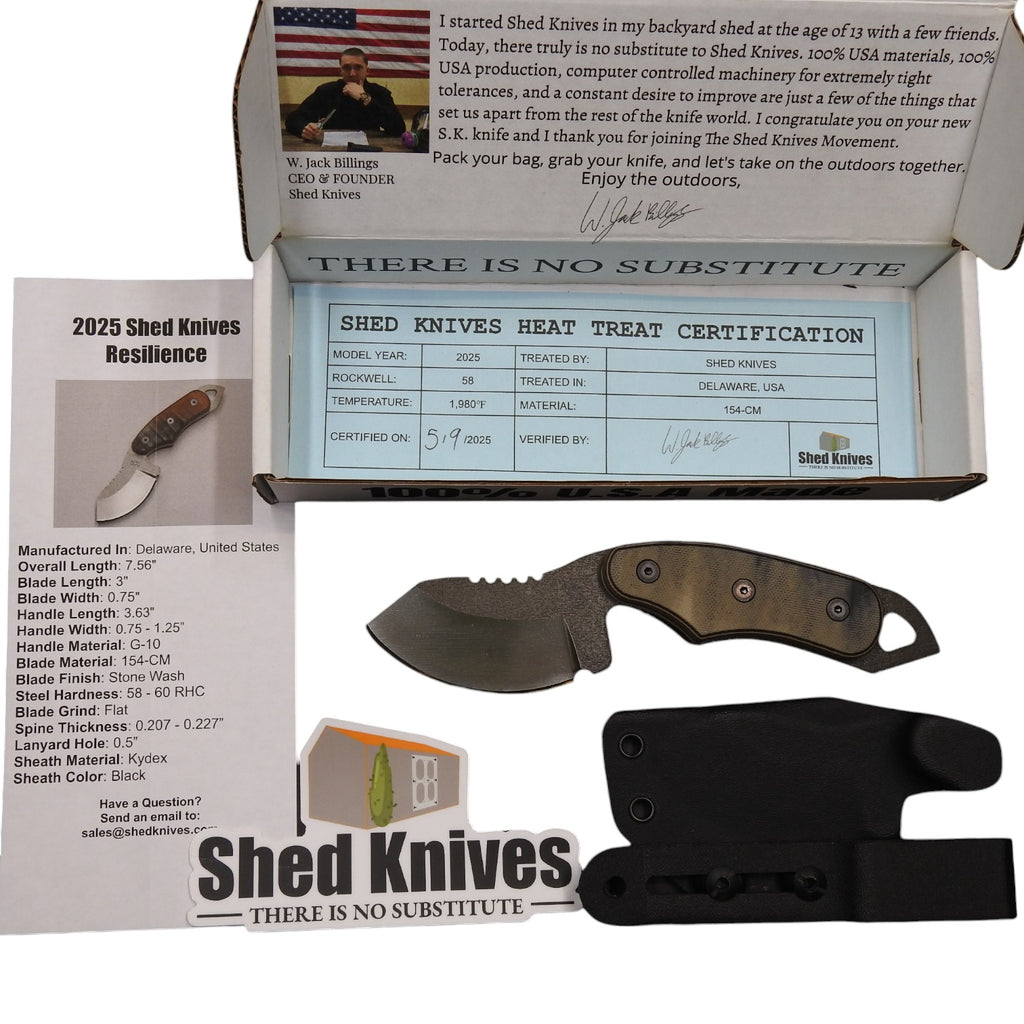 Shedknives.com: 2025 Shed Knives Resilience hunting fixed blade bushcraft field knife g-10 154-CM steel outdoors camping full tang 