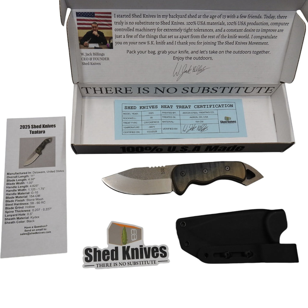 Shedknives.com: 2025 Shed Knives Tuatara hunting fixed blade bushcraft field knife g-10 154-CM steel outdoors camping full tang 
