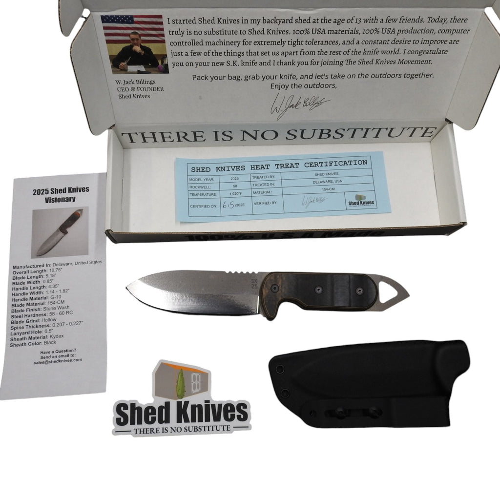 Shedknives.com: 2025 Shed Knives Visionary Buschraft Knife with Sheath, Full Tang Knife Fixed Blade Camping Knife, Large Blade Outdoors Knife Survival Knife with G-10 